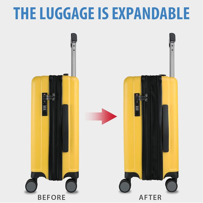 KROSER Hardside Expandable Carry On Luggage with Spinner Wheels & Built-in TSA Lock, Durable Suitcase Rolling Luggage with USB Port, Carry-On 20-Inch, Yellow - Image 5